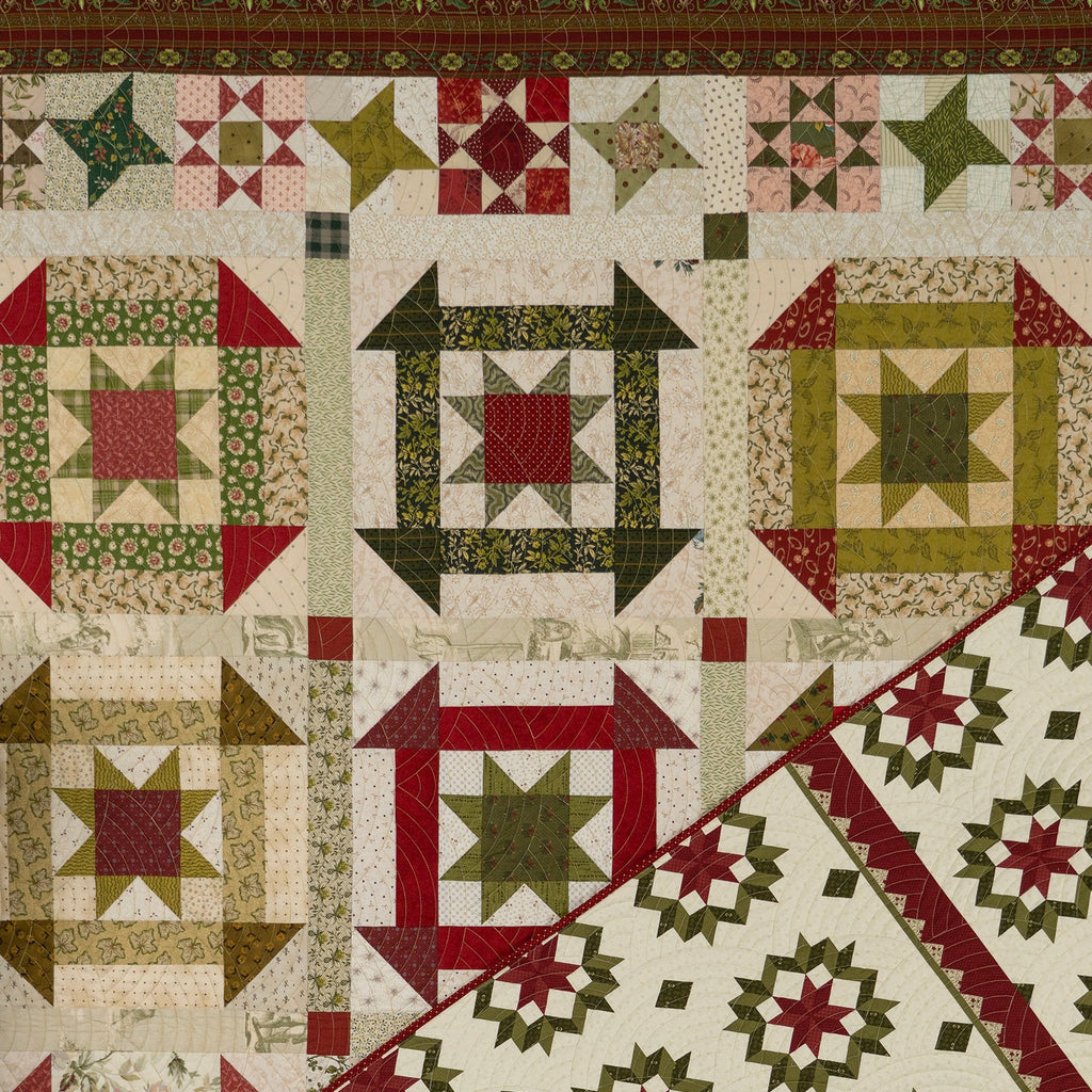 Quilt with a churn dash pattern in red and green