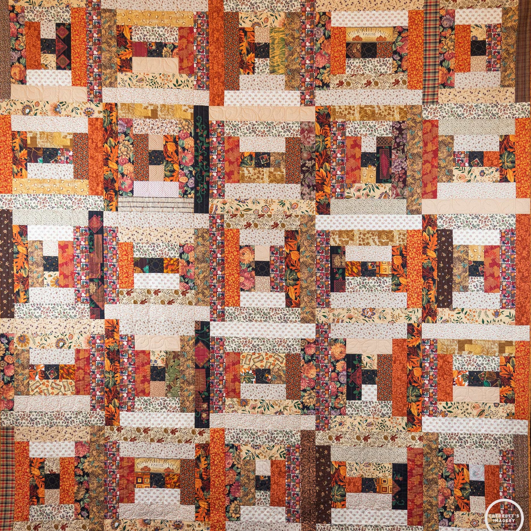 Colorful quilt with a geometric pattern