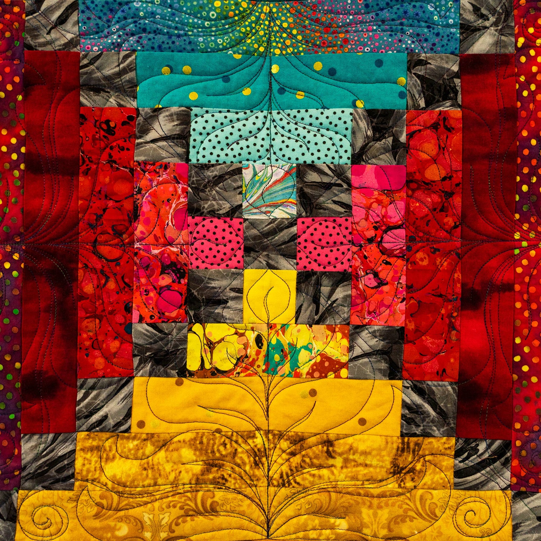 Multicolour quilt block with various patterns