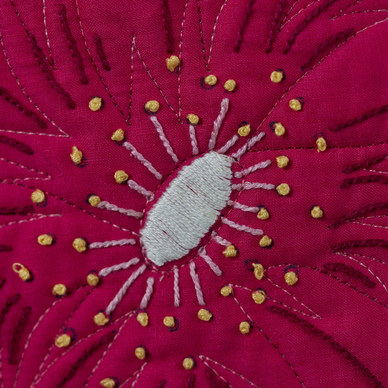 Close-up of a pink embroidered fabric