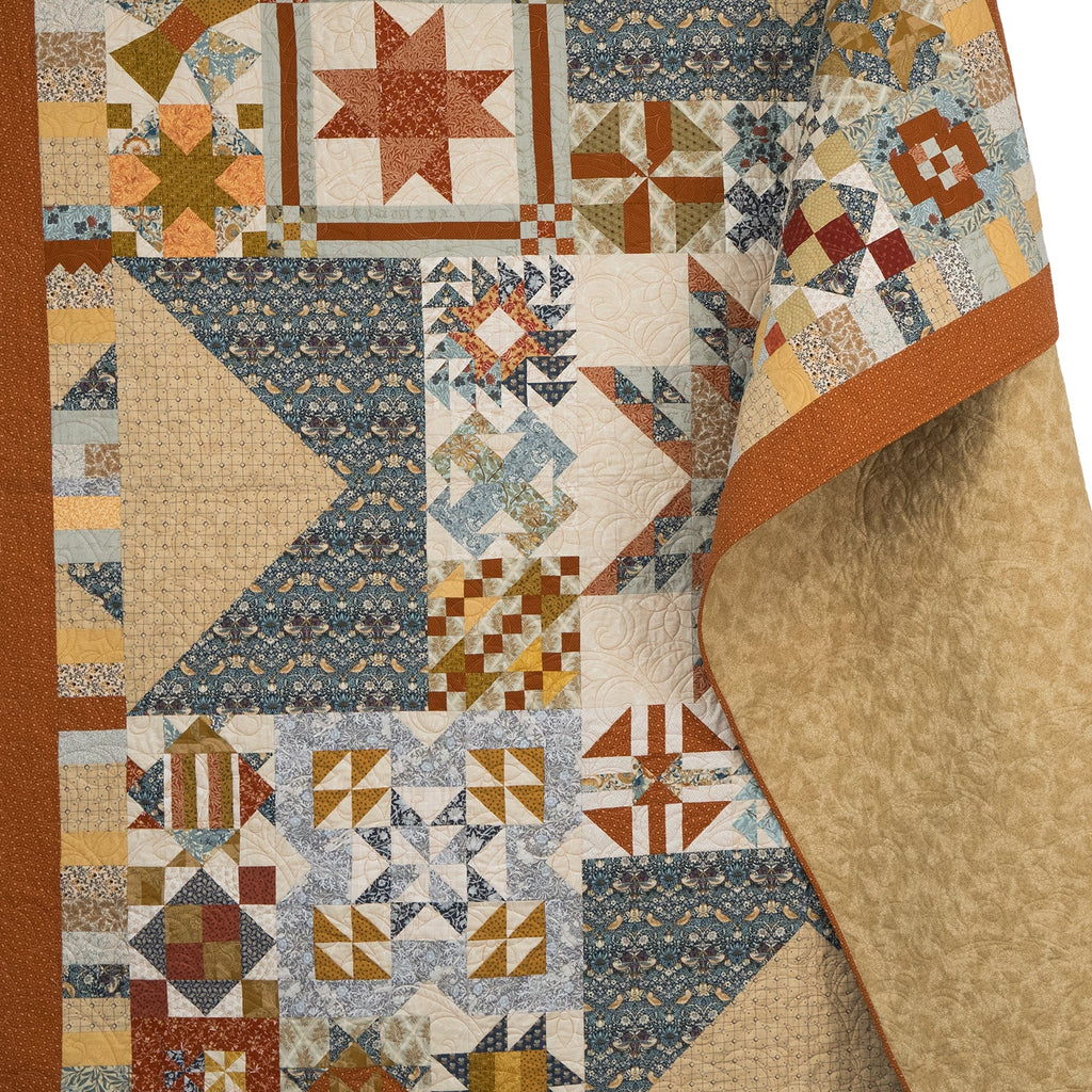 Quilt with geometric pattern on a white background