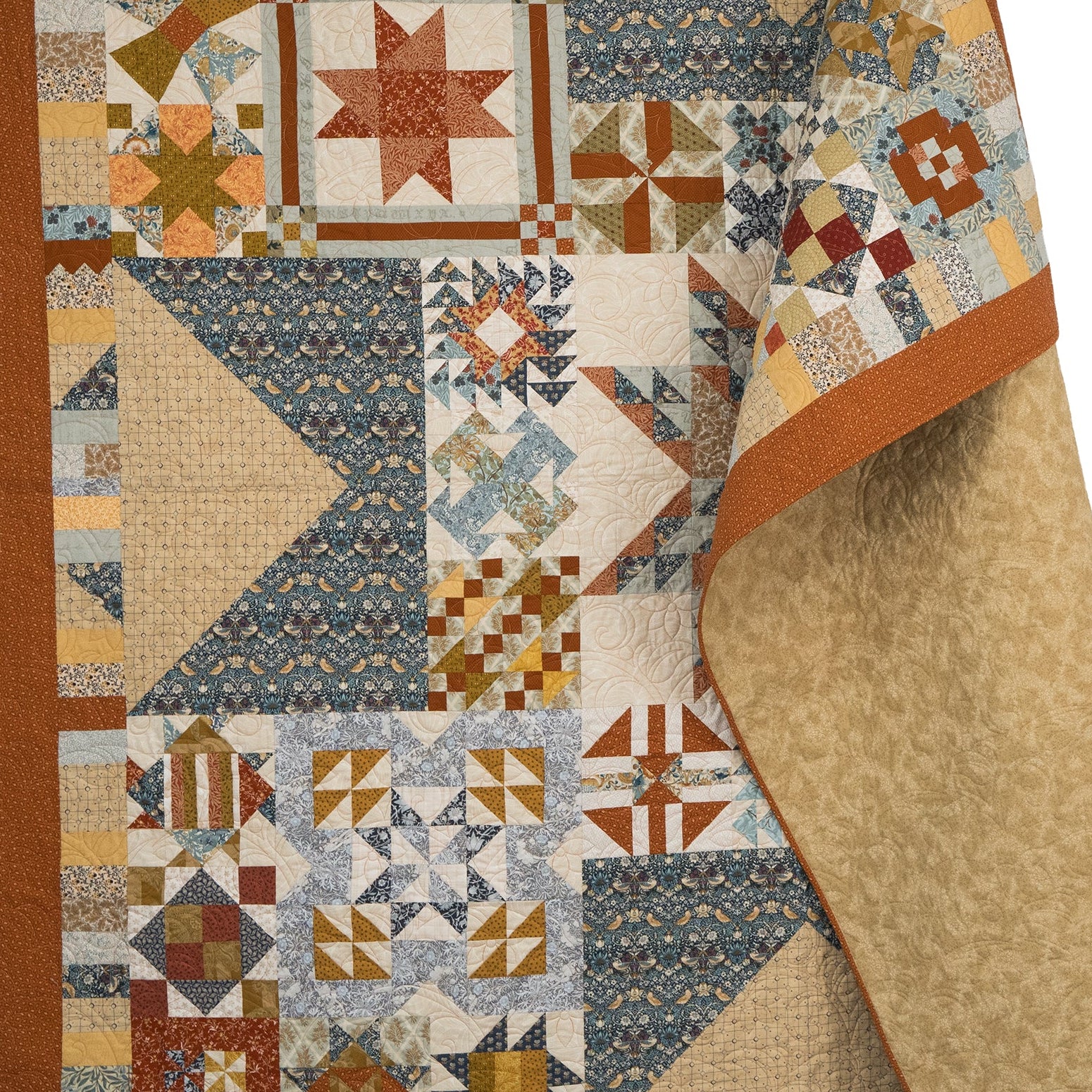 Quilt with geometric pattern on a white background